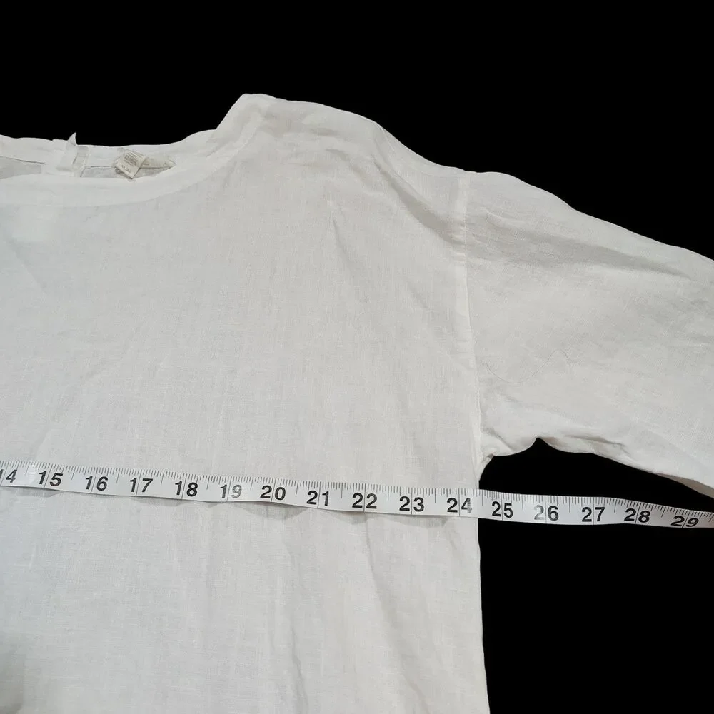 Eileen Fisher Linen Top Size Medium White Boxy Pockets Minimalist Lagenlook